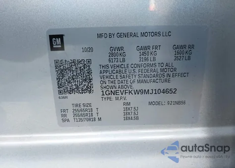 2021 Chevrolet Traverse Awd Ls from USA, damaged, VIN 1GNEVFKW9MJ104652